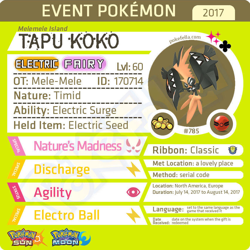 Pokemon 10785 Shiny Mega Tapu Koko Pokedex: Evolution, Moves, Location,  Stats