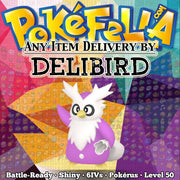 Any item delivery by Delibird Pokemon Sword Shield, Let's Go Pikachu! Eevee!Ultra Sun & Ultra Moon, Sun & Moon, Omega Ruby & Alpha Sapphire, X Y, Switch, 2DS 3DS XL, 6IV, battle-ready, shiny, Spikes, Rapid Spin, Icy Wind, Destiny Bond, Vital Spirit