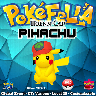 Hoenn Cap Pikachu • OT: サトシ, Ash, Sacha, 지우, 小智 • ID No. 201023 • Worldwide 2020 Event