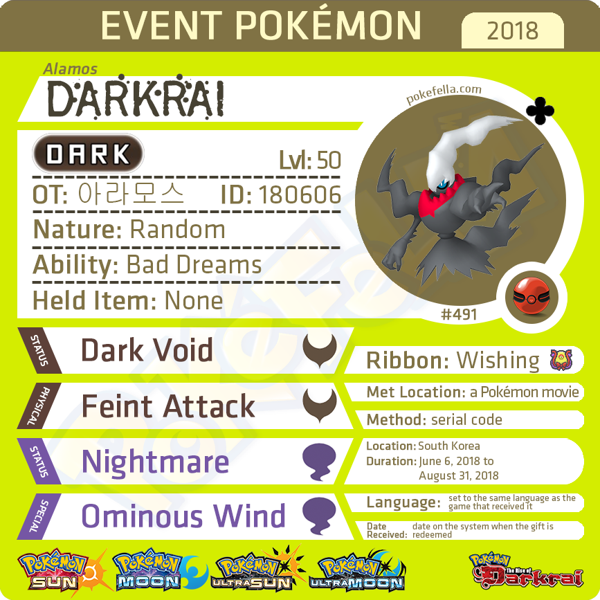 Pokémon Ultra Sun And Moon 20th Anniversary Mythical Event Pokemon Darkrai