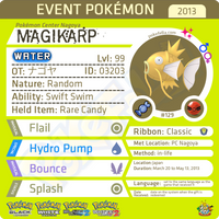 Pokémon Center Nagoya Magikarp • OT: ナゴヤ • ID No. 03203 • Japan 2013 Event