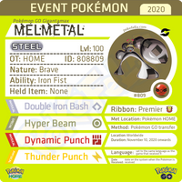 Pokémon GO Gigantamax Melmetal • OT: HOME • ID No. 808809 • Worldwide 2020 Event