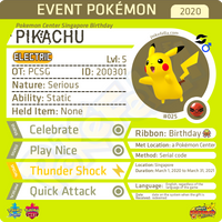 Pokémon Center Birthday Pikachu • OT: PCSG • ID No. 200301 • Singapore 2020 Event