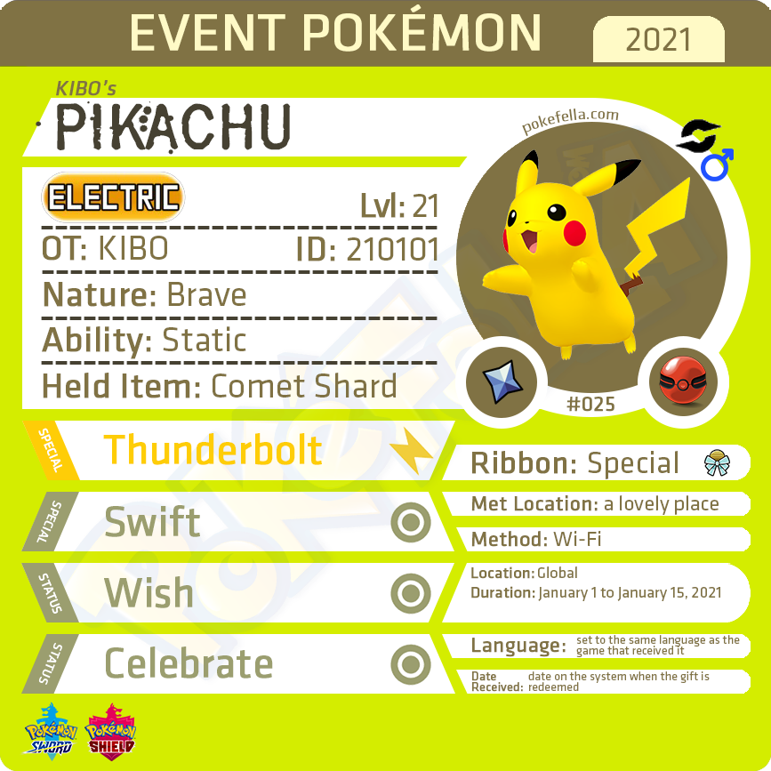 KIBO's Pikachu • OT: KIBO • ID No. 210101 • Worldwide 2021 Event