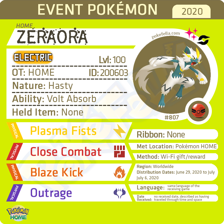 Pokemon Sword & Shield / Event Shiny Legendary Zeraora / 6IV / 