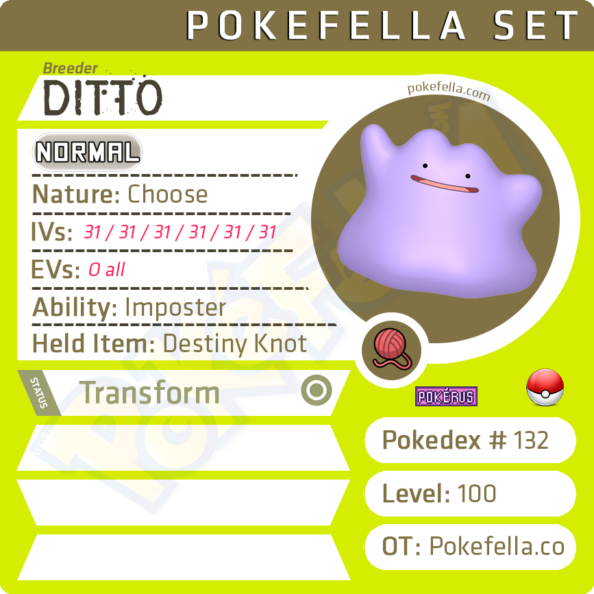 Ditto for Breeding • 6IVs, Shiny, Level 100, Any Nature Ability Foreign Language