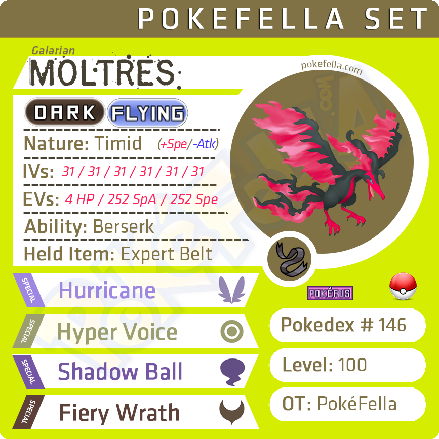 ultra square shiny Galarian Moltres • Competitive • 6IVs • Level 100 • Online Battle-Ready