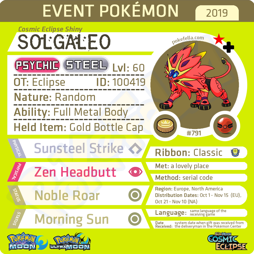 Legendary Shiny Solgaleo / Eclipse Event / Pokemon Sword and Shield / 6IV  Pokemon