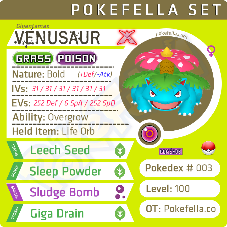 Pokemon 26003 Shiny Giga Venusaur Pokedex: Evolution, Moves, Location, Stats