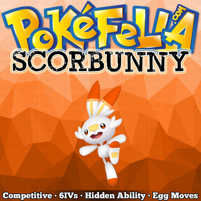ultra square shiny Scorbunny • Competitive • 6IVs • Level 1 • Hidden Ability • Egg Moves